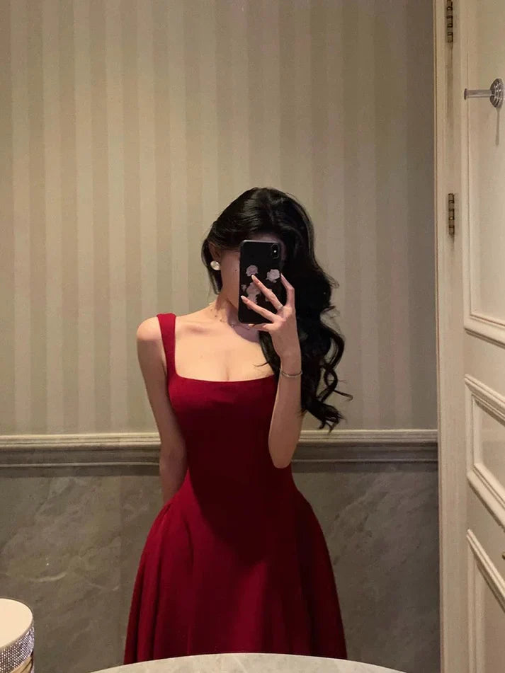 Retro Burgundy Maxi Length Design Elegant A-Line Evening Dress Prom Dress TP4106