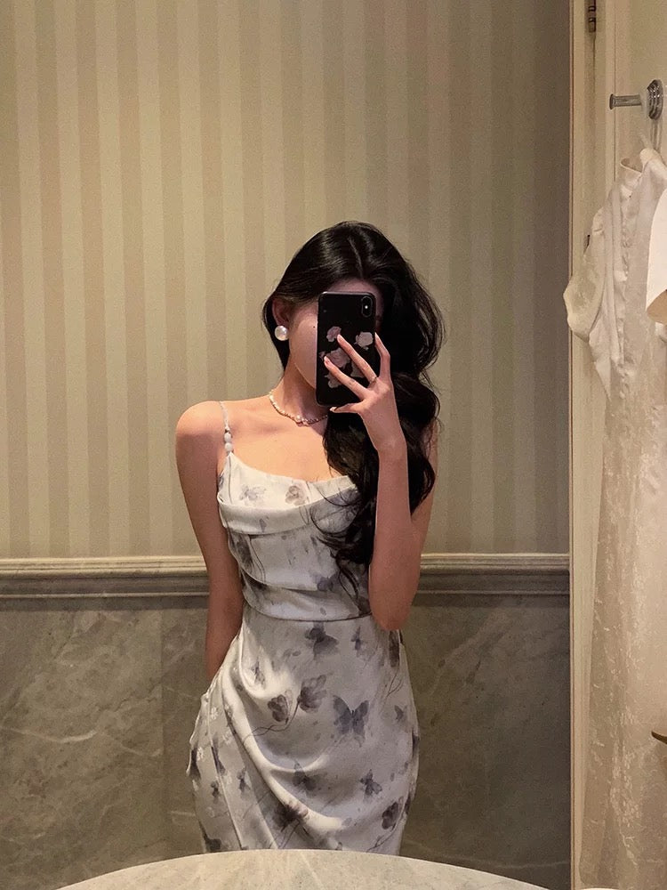 Classy Sheath Spaghetti Straps Floral Long Prom Dresses Birthday Outfits Evening Gown