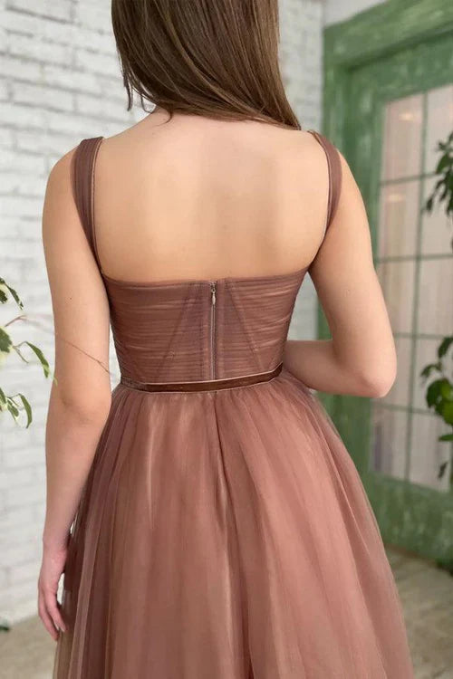 omberprom Elegant Simple A-line Tea Length Tulle Short Prom Dress Homecoming Dress