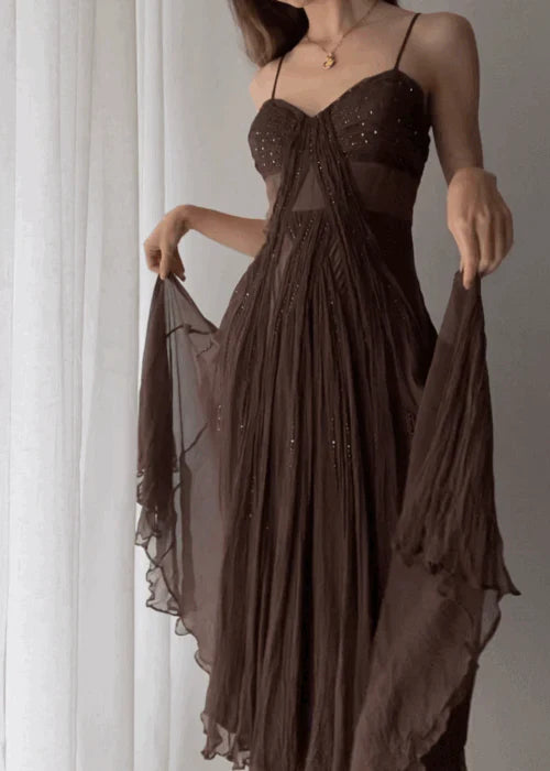 Spaghetti Straps Beaded Chiffon Long Prom Dress, AST903