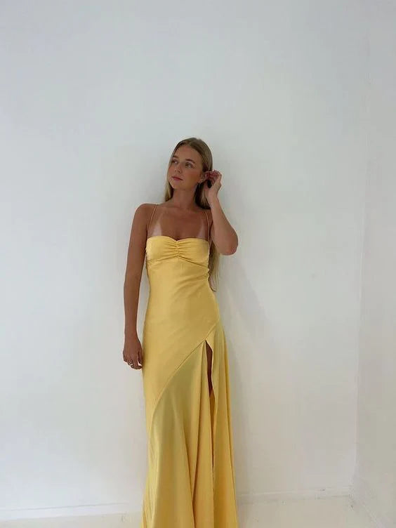 Spaghetti Straps Mermaid Prom Dress Yellow Party Dress Lilac Prom Dresses, AST892