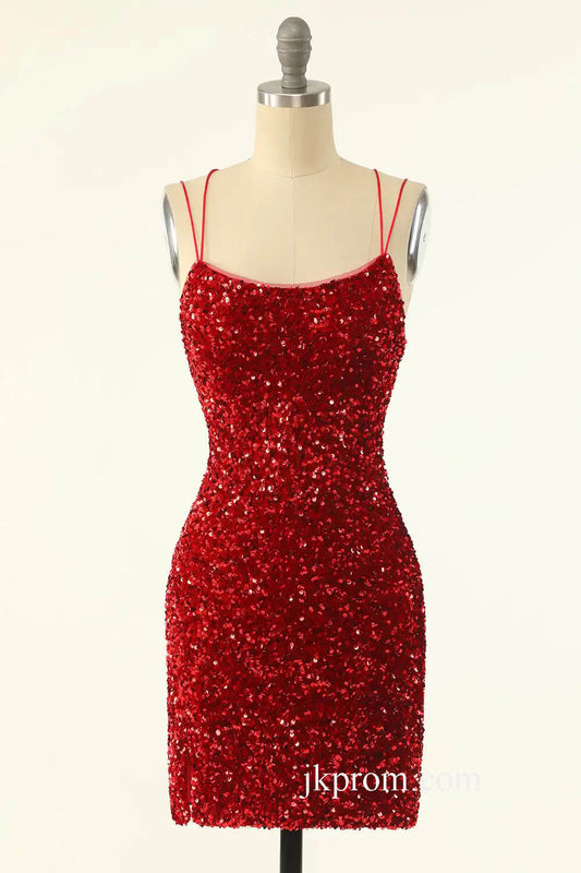 Double Straps Black Sequin Bodycon Mini Homecoming Dress,Night Dress Party Short