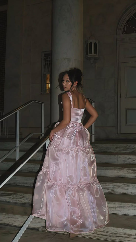 Stylish A Line Spaghetti Straps Pink Long Prom Dress with Lace - Pink,AST2107