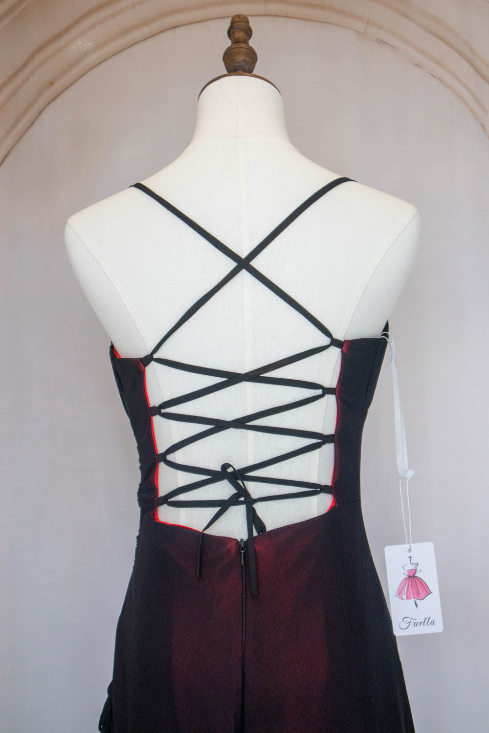 Stylish Sheath Spaghetti Straps Burgundy Long Prom Dress with Criss Cross Back
