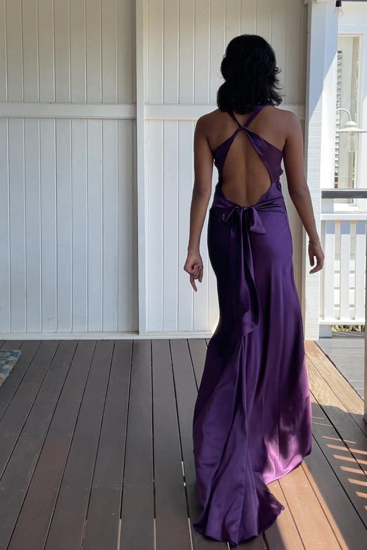 Elegant Meriamd Satin V Neck Prom Dress with Ruched Bodice