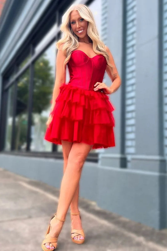 omberprom Sweetheart Homecoming Dress Fashionable and Beautiful A-Line Tiered Tulle Short Graduation Dress