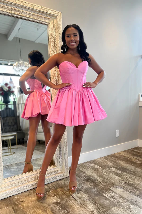 Vintage Sweetheart Rose Pink Design Short Strapless Homecoming Dress TP3540
