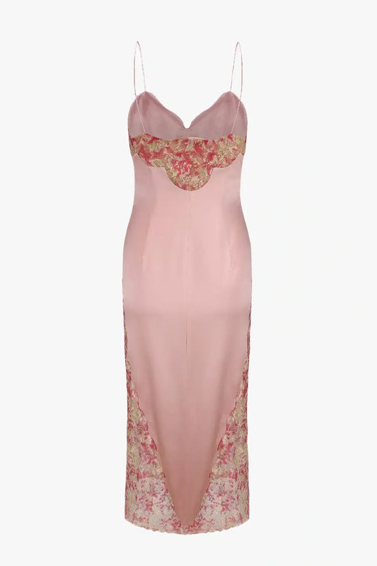 Sweety Sheath Spaghetti Straps Pink Tea Length Party Dress with Lace