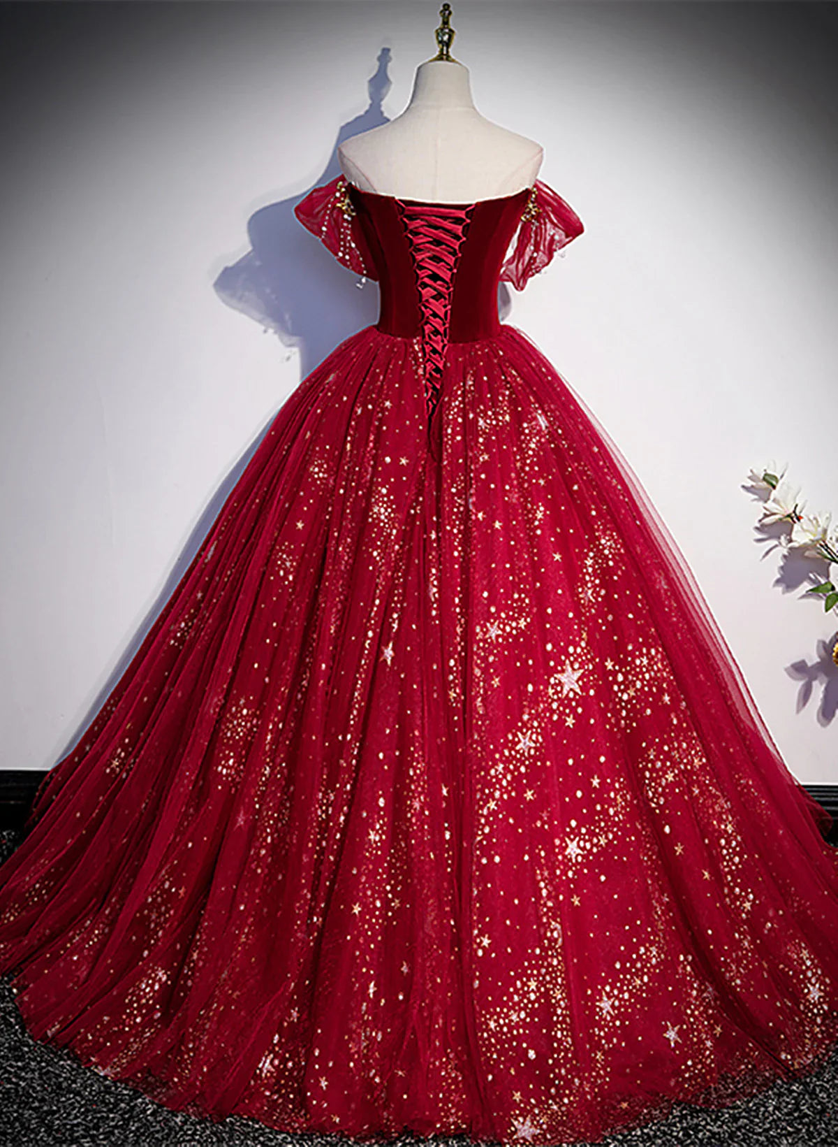 Wine Red Ball Gown Tulle Sweetheart Prom Dress, Wine Red Tulle Sweet 16 Dress TP1115