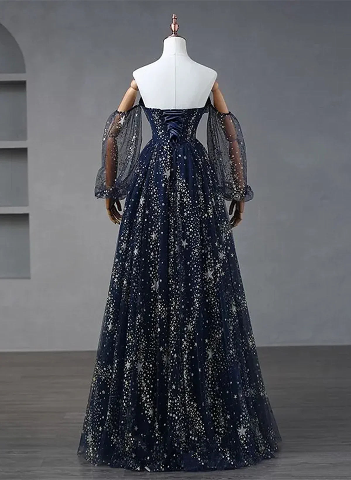 Navy Blue Tulle A-line Long Party Dress Evening Dress, Navy Blue Long Prom Dress TP1150