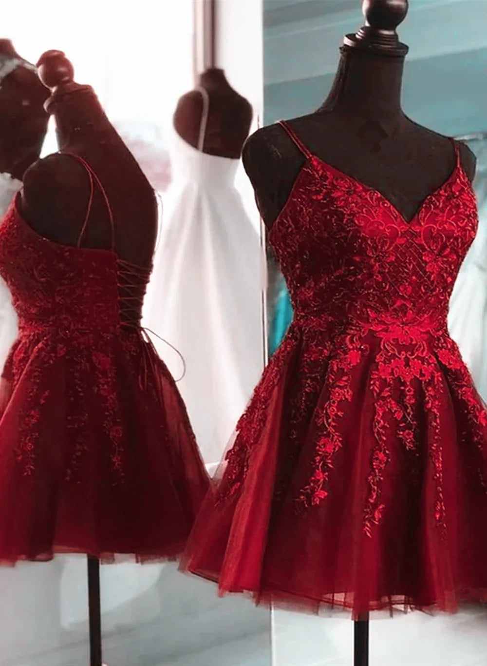 Wine Red Short Tulle with Lace Party Dress, Wine Red Homecoming Dress TP1238