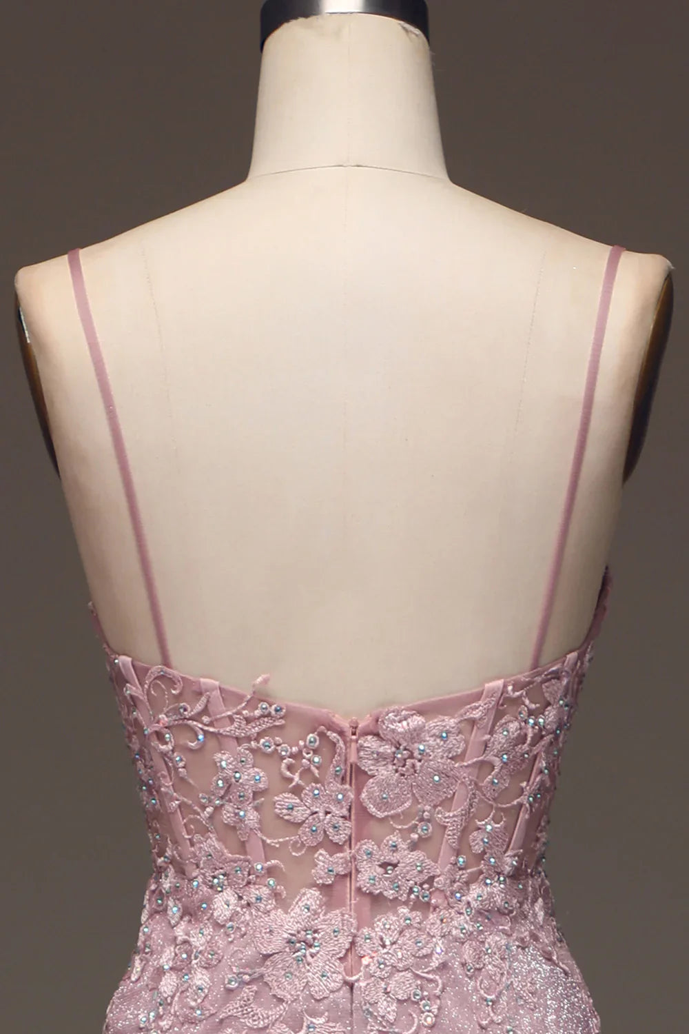 Glitter Blush Mermaid Spaghetti Straps Long Prom Dress with Beading TP1377