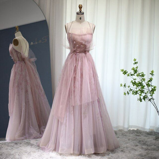 Spaghetti Straps Backless Formal Prom Dresses for Wedding Party TP1484
