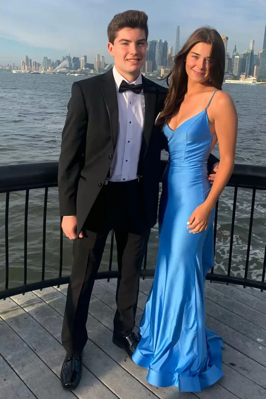 Blue Mermaid Backless Ball Gown Elegant Evening Dress TP1783