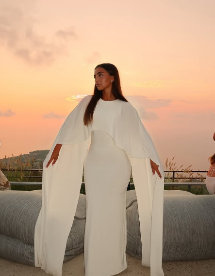 Elegant White Mermaid Cape Shawl Satin Formal Evening Dress TP1903