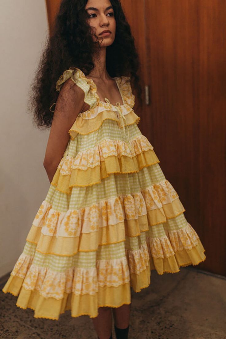 Vintage Yellow A-line Strap Lace Trim Mini Party Dress Homecoming Dress TP2220
