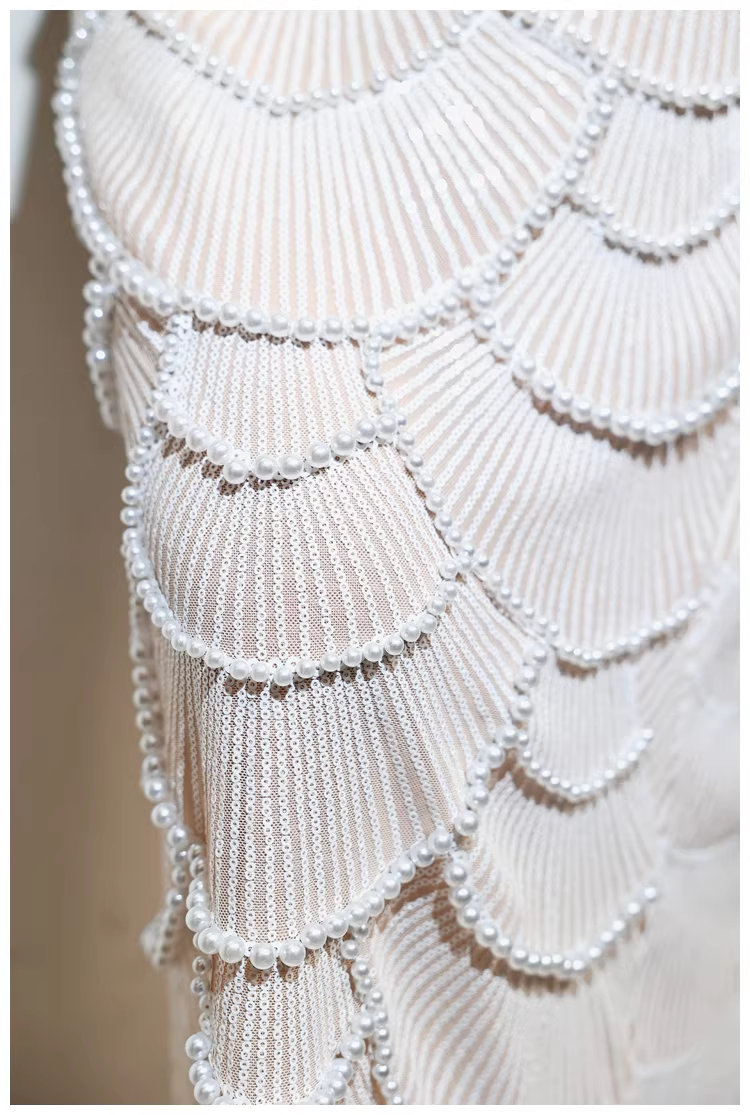 Unique Spaghetti Straps Sequin Pearls Sheath Slit Long Party Dress Birthday Evening Gown