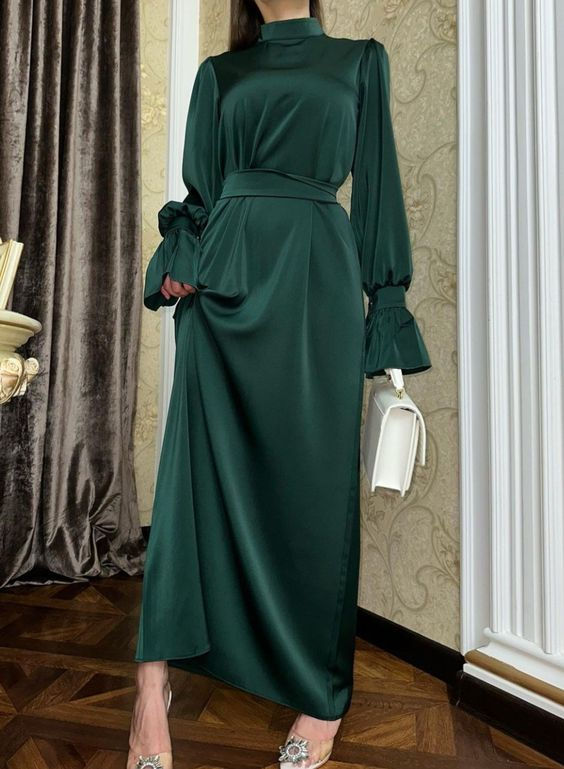 Modest Green Sheath/Column Prom Dress,Simple Green Formal Gown Y6881