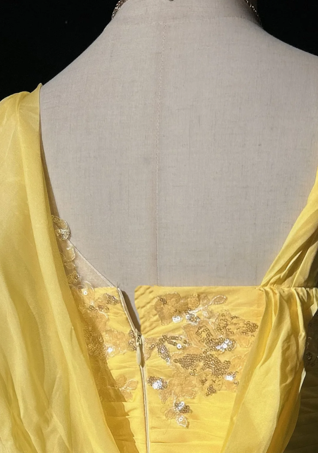 Glamorous Yellow Chiffon Sequin Mermaid Long Party Dress Prom Gown Formal Wedding Guest Dress