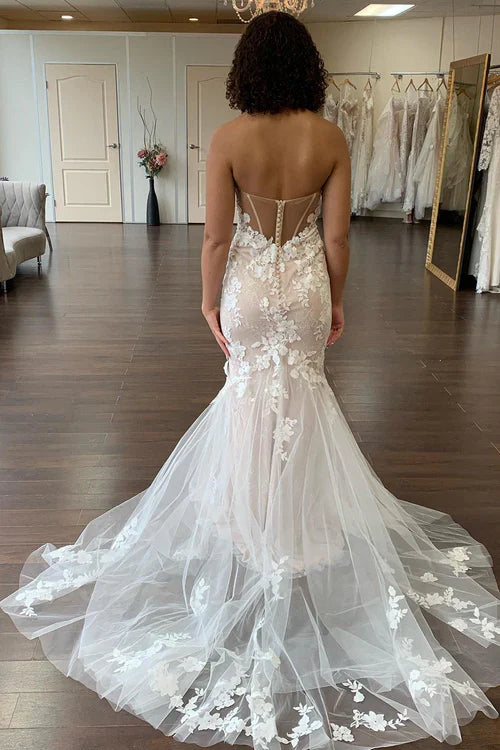 omberprom Elegant Mermaid Sweetheart Long Wedding Dress with Lace