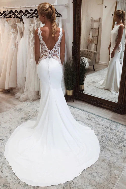 omberprom Elegant Long Mermaid Boho Wedding Dress with Appliqued