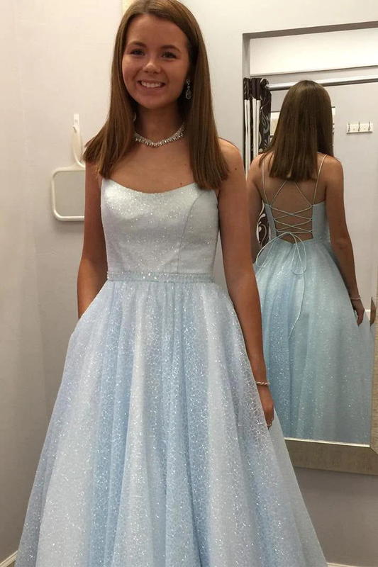 Sparkly Spaghetti Straps Lilac Long Prom Dresses,Formal Dress Y1719