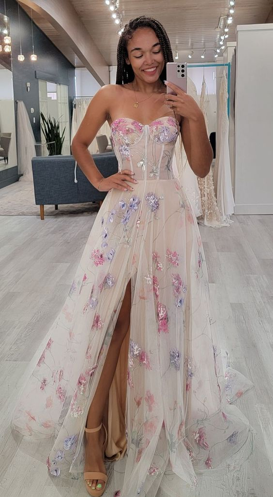 strapless a-line wedding dress with floral Y6970