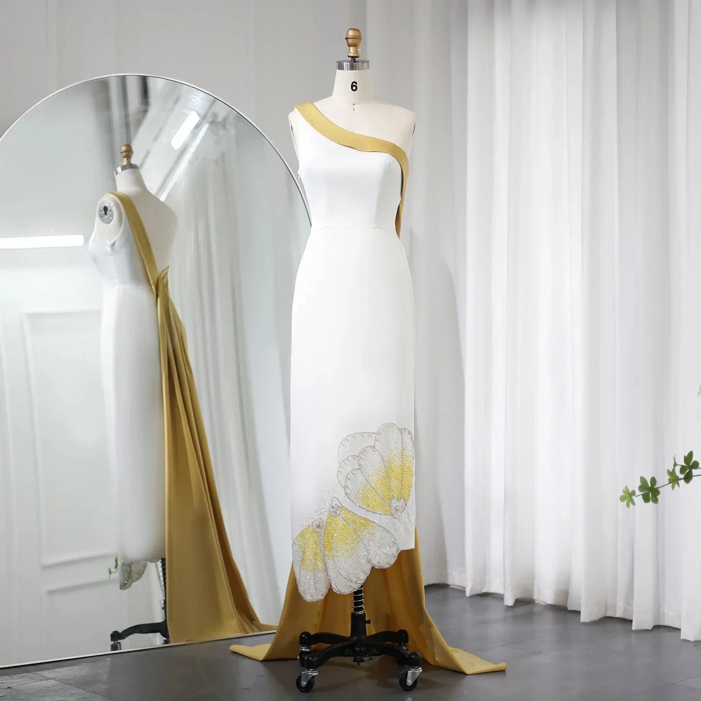 Vintage Butterfly Design Beaded One-shoulder Mermaid Long Prom Dress Evening Dress TP4567
