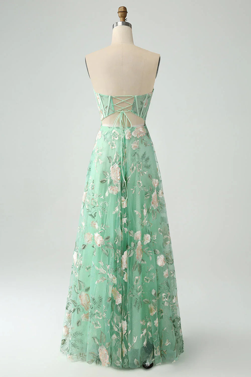 omberprom Green A-Line Evening Dress Sweetheart Corset Long Prom Dress with Embroidery