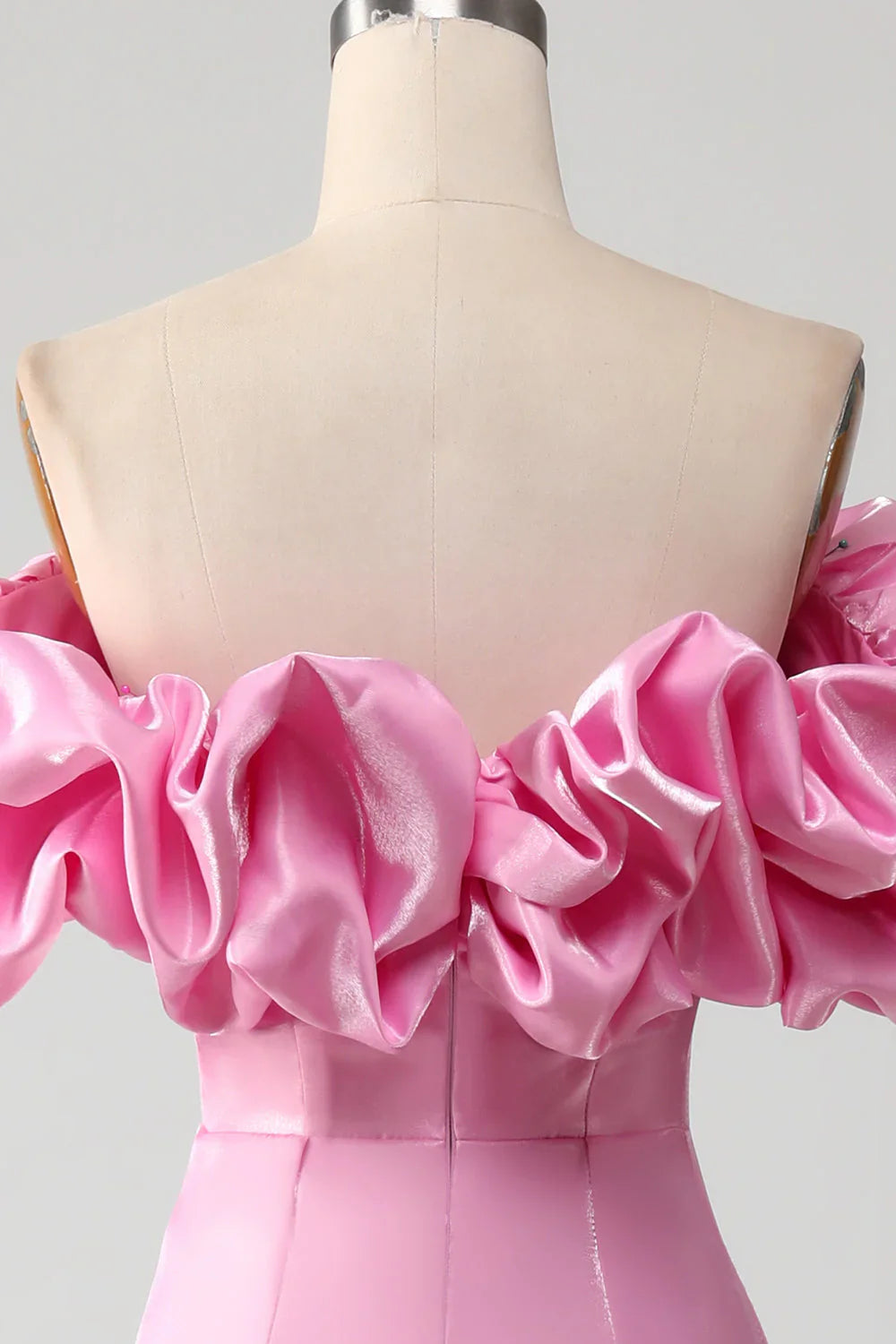 omberprom Mermaid Evening Dress Strapless Meringue Ruffles Prom Dress With Slit Pink