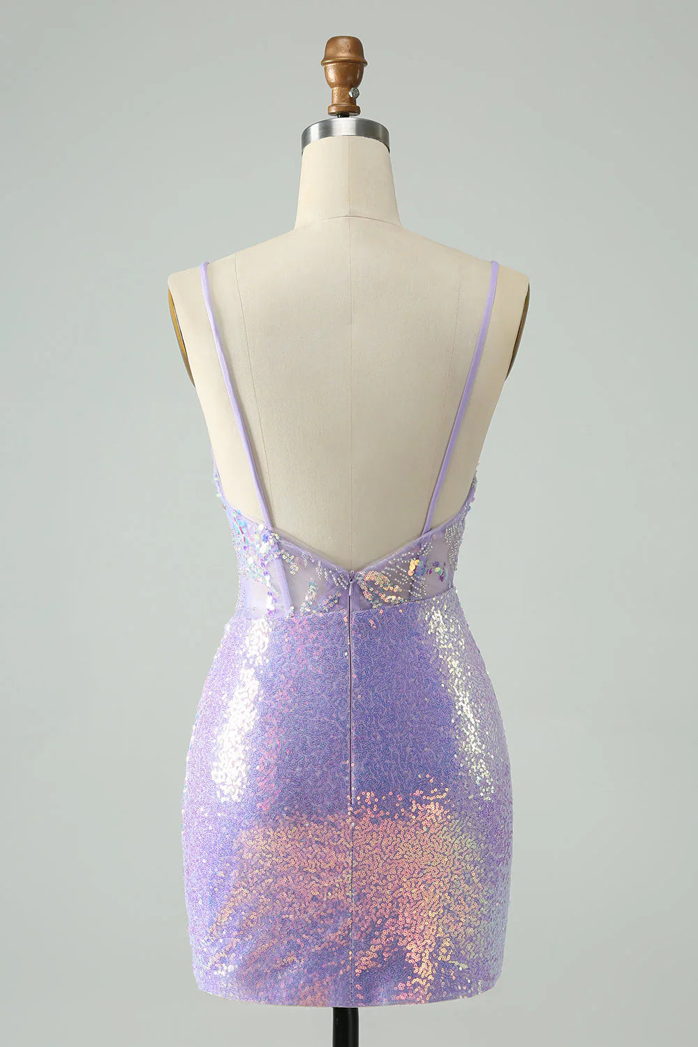 omberprom Homecoming Dress Glitter Lilac Tight Spaghetti Straps Corset with Sequins