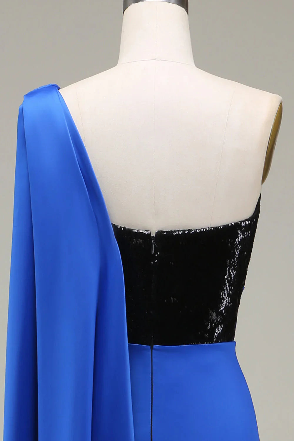 omberprom Royal Blue One Shoulder Mermaid Evening Dress Sequin Pleated Prom Dress with Slit