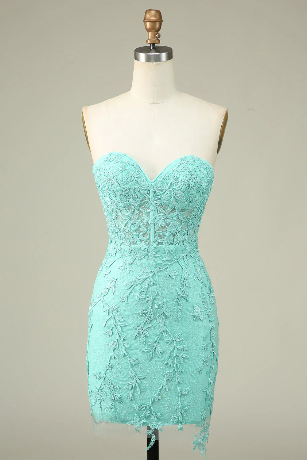 omberprom Short Homecoming Dress Bodycon Light Green Sweetheart Corset with Appliques