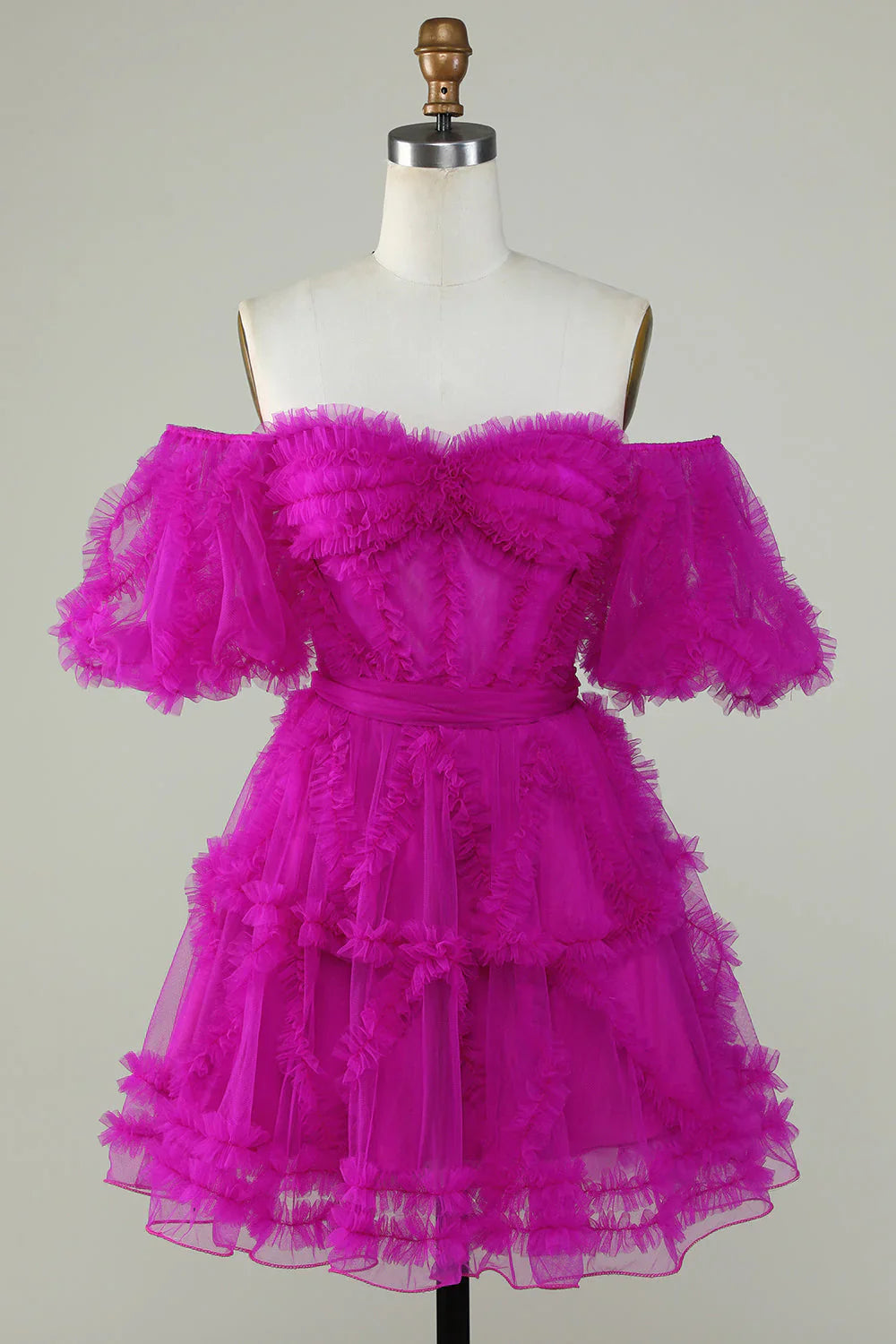 omberprom Homecoming Dress Purple Stylish A Line Off the Shoulder Tulle Corset Evening Dress
