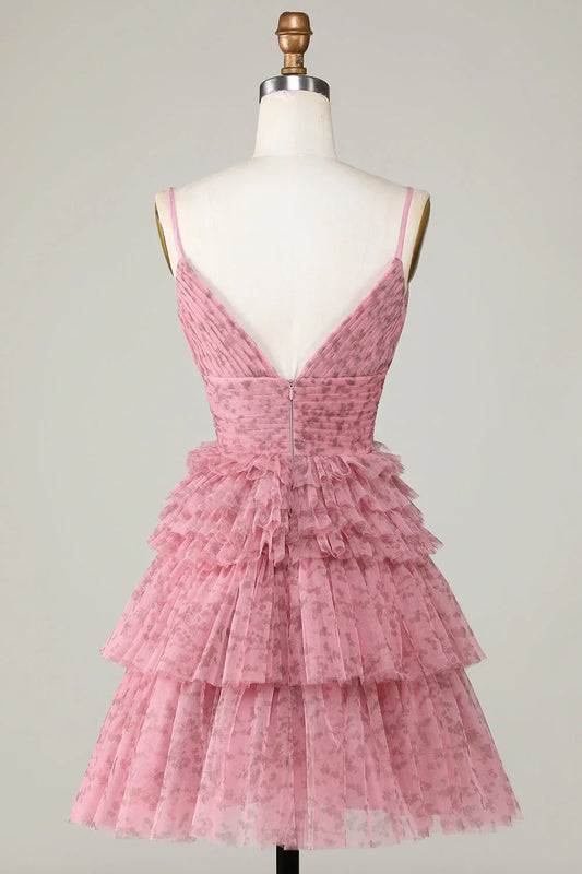 omberprom Short Homecoming Dress Cute A Line Spaghetti Straps Evening Dress with Ruffles