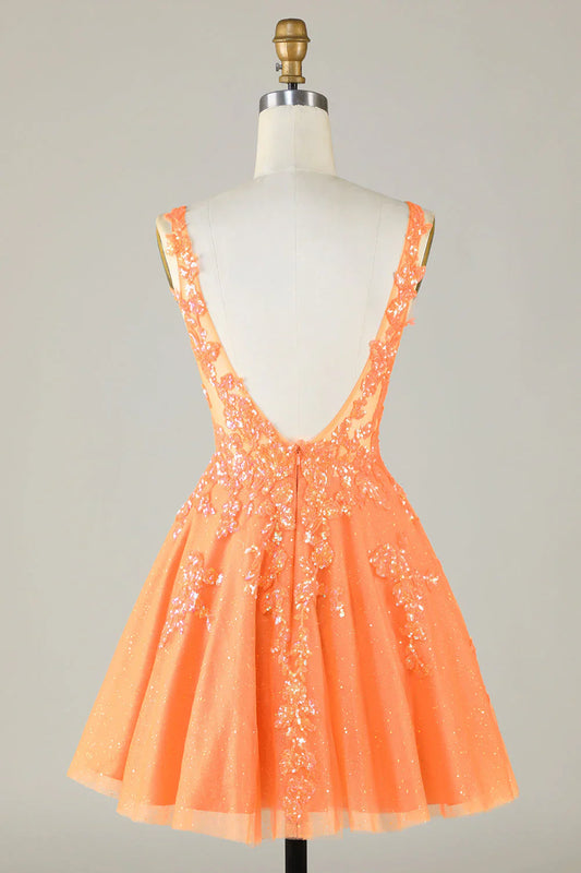 omberprom A Line Short Homecoming Dress V Neck Graduation Dresses Prom Dress