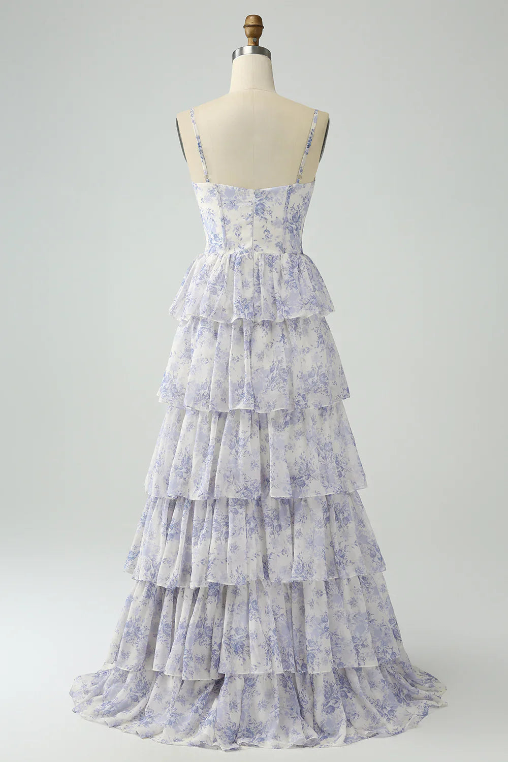 omberprom Purple Flower A Line Prom Dresses Spaghetti Straps Tiered Corset Maxi Dress