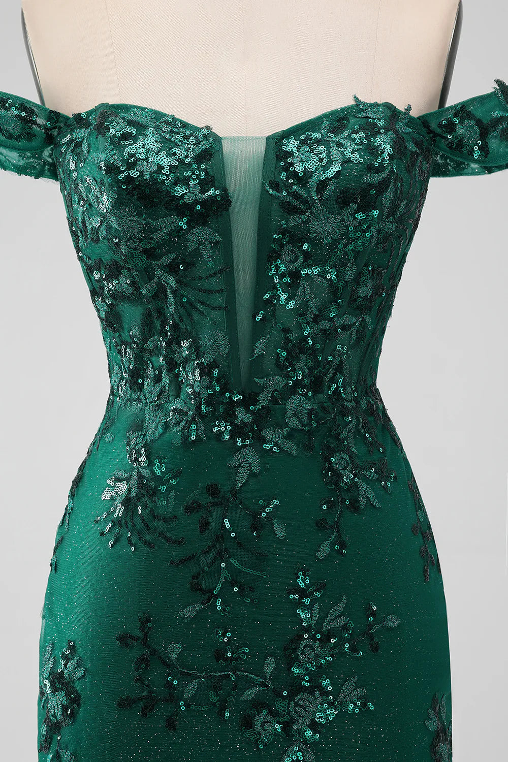 omberprom Homecoming Dress Sparkly Dark Green Bodycon Off The Shoulder Sequin Graduation Dresses with Appliques