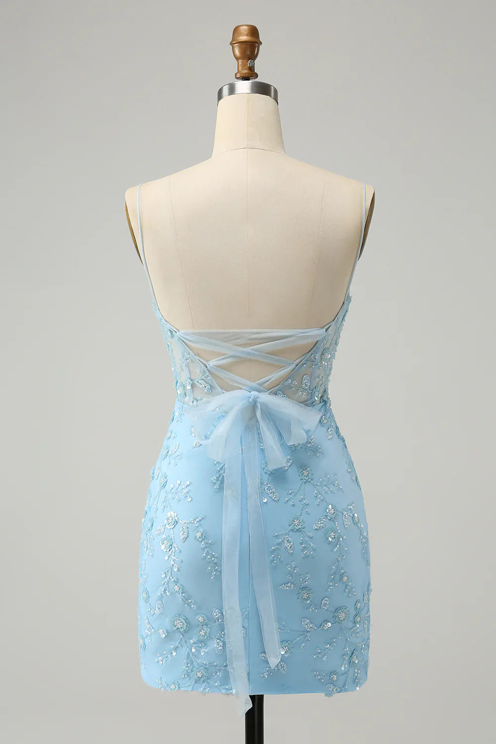 omberprom Charming Homecoming Dress Stylish Blue Bodycon Spaghetti Straps Lace Up Back Graduation Dress