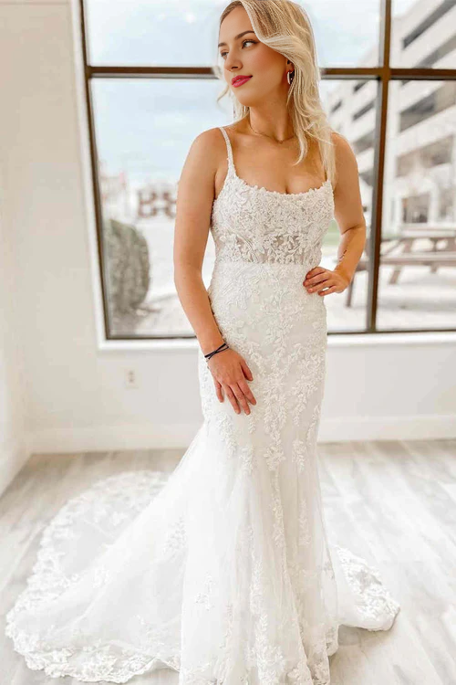 omberprom Elegant Mermaid LongWedding Dresses Charming Bridal Gown with Appliques