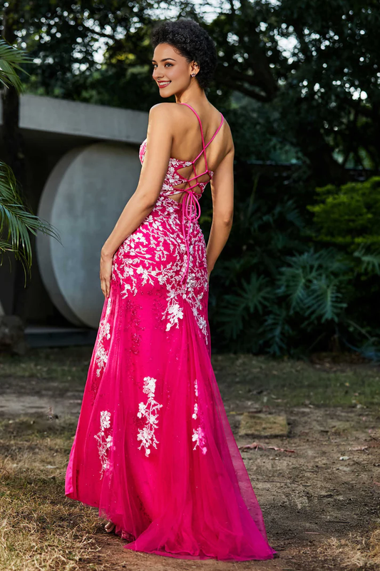 omberprom Elegant Mermaid Prom Dresses Sweep Train Dress Evening Dress Applique