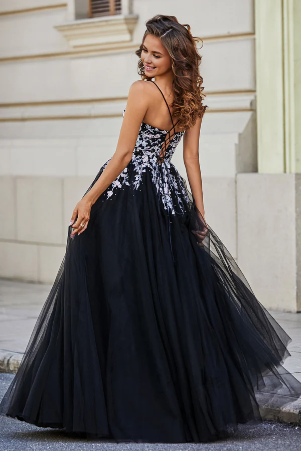 omberprom Elegant A Line Prom Dresses Lace-up Back Tulle Gown Evening Dress