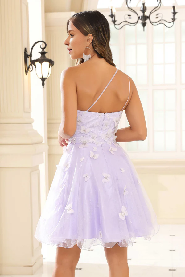 omberprom Elegant One Shoulder Homecoming Dress A-Line Short Prom Dresses Tulle Graduation Dress