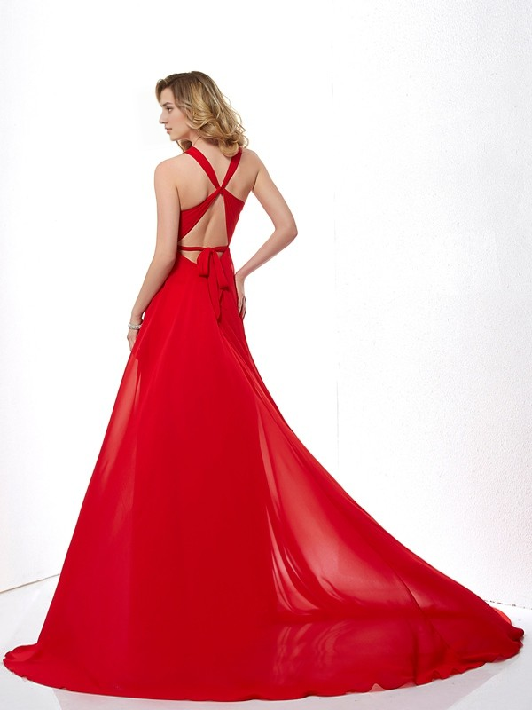 omberprom Dresses Evening Wear Prom Dresses Gown A-Line/Princess Halter Sleeveless Long Chiffon Dresses