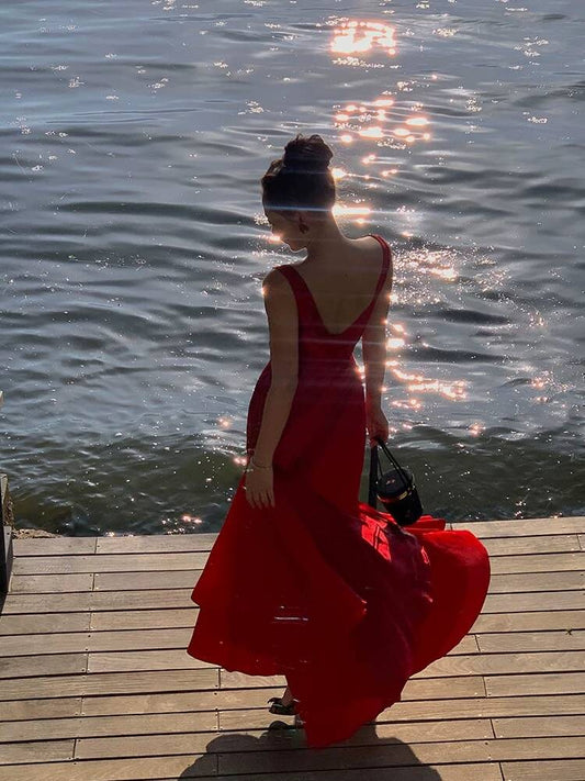 omberprom Elegant Red Mermaid Ruffle Long Prom Dress Formal Evening Gown J4795