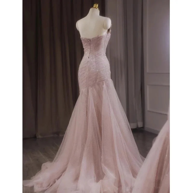 omberprom Elegant Dresses Gowns Evening Dresses Pink Shiny Tulle Mermaid Prom Dress Fairy Formal Evening Dress