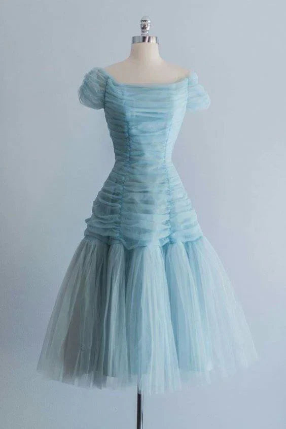 omberprom Elegant Prom Dresses Blue Tulle A Line Short Prom Dress Formal Party Dress Gowns Evening Dresses