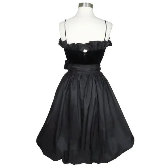 omberprom Elegant Formal Women's Dresses Spaghetti Straps Black A Line Short Prom Dress Vintage Ruffle Party Dress