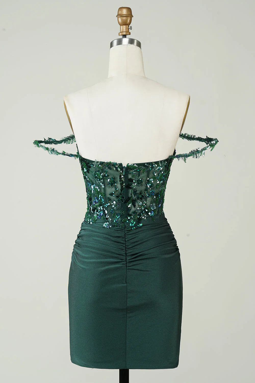 omberprom Sheath Off the Shoulder Short Homecoming Dress Dark Green with Appliques