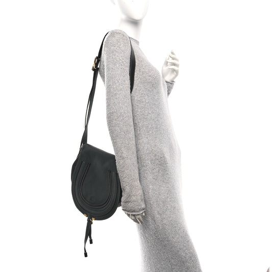 Grained Calfskin Medium Marcie Saddle Bag Black
